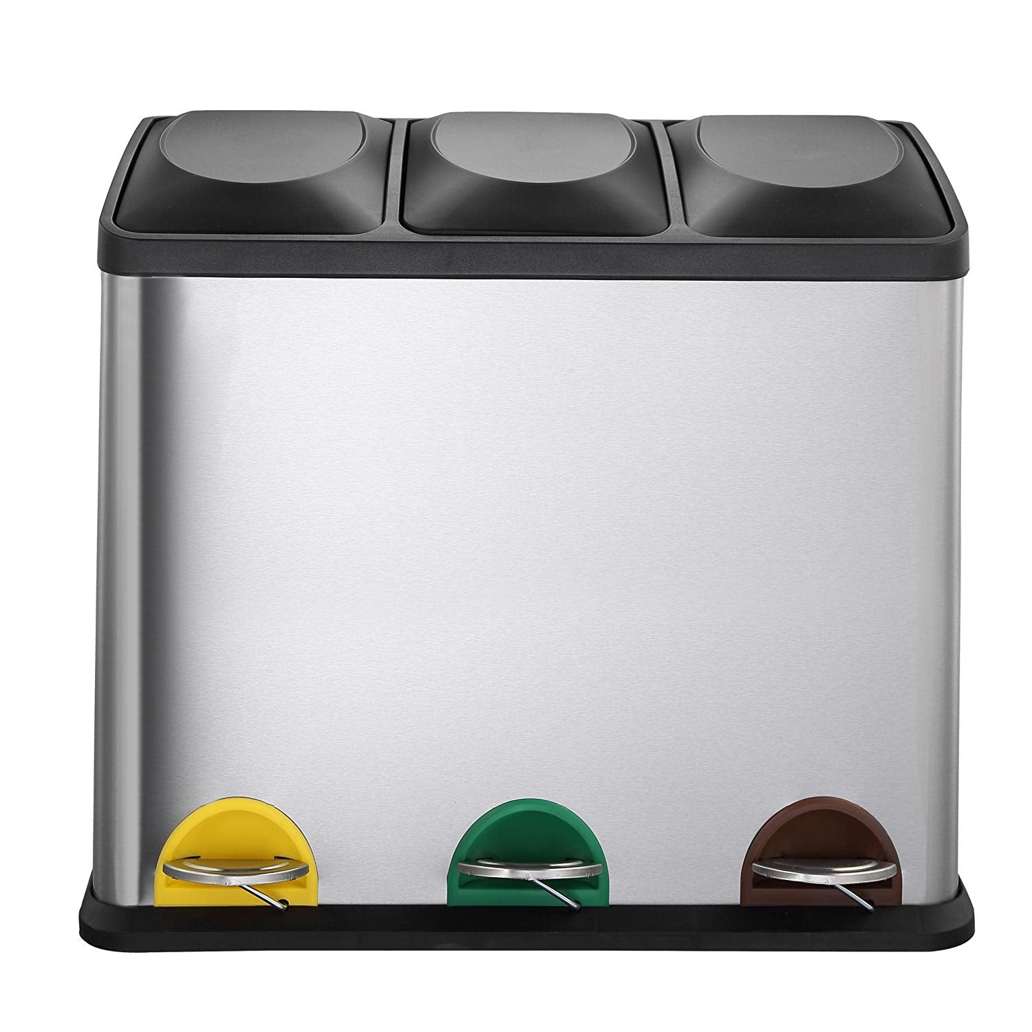 Poubelle de cuisine à pédale tri sélectif 45L (3x15L) ZOE en acier Inox avec seau - REDDECO.com