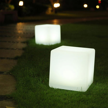 Cube solaire lumineux tabouret table basse LED blanc/multicolore CASY H30cm - REDDECO.com