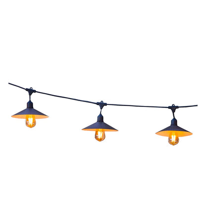 Guirlande lumineuse extérieure raccordable 62m avec 150 ampoules LED filament E27 blanc chaud VINTY LIGHT et abat-jour en métal style vintage