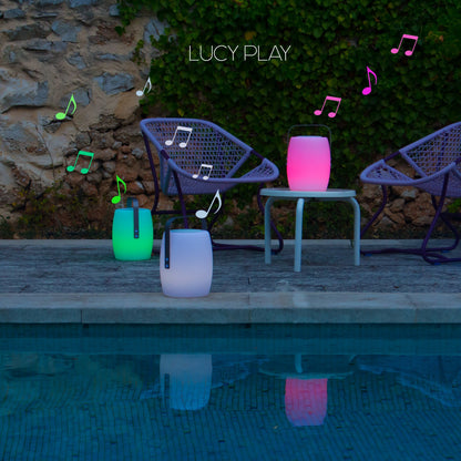 LUCY PLAY H31cm altavoz inalámbrico de luz bluetooth con mango de aluminio y LED blanco/multicolor con mango regulable con mando a distancia