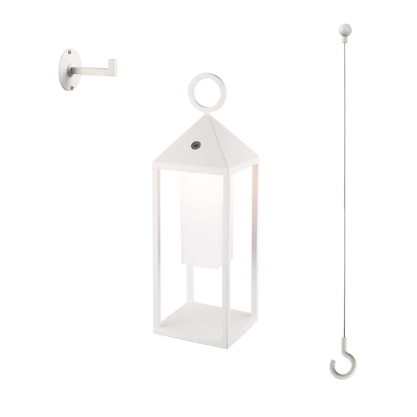 Lanterne design en aluminium sans fil poignée métal LED blanc chaud SANTORIN WHITE H47cm