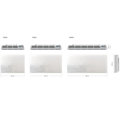Radiateur électrique à inertie sèche bloc CERAMIQUE + facade VERRE écran LCD 2000W GLASS Norme NF