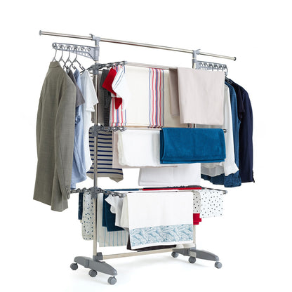 Séchoir à linge étendoir multifonction 25M EXTRA avec 30 accessoires 3 niveaux Gris et Inox - REDDECO.com