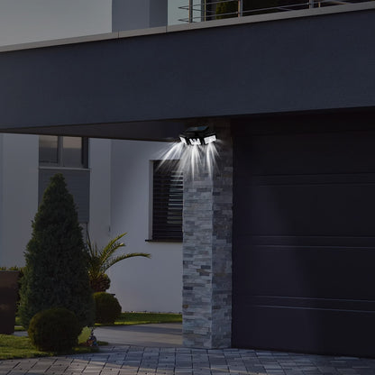 Lot de 4 Spots Solaires à 3 Têtes Noires FALCON - Éclairage LED Puissant Blanc, Orientables avec Détecteur de Mouvement, Idéal pour Sécuriser Jardin, Terrasse et Extérieur (H9.3 cm)