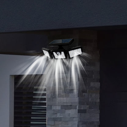 Lot de 4 Spots Solaires à 3 Têtes Noires FALCON - Éclairage LED Puissant Blanc, Orientables avec Détecteur de Mouvement, Idéal pour Sécuriser Jardin, Terrasse et Extérieur (H9.3 cm)