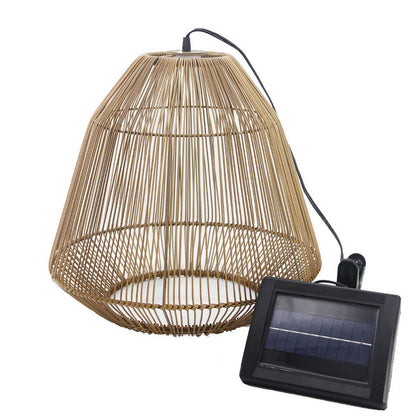 Suspension solaire bohème naturel style vannerie tressée LED blanc chaud MAYA H39cm