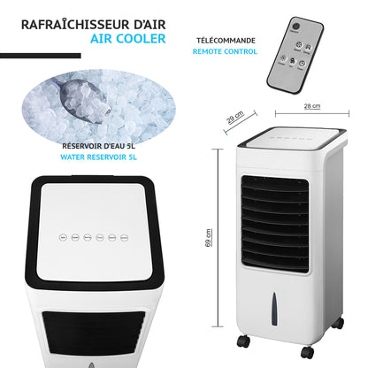 Ventilateur Rafraichisseur d'air mobile HARBIN 80W avec télécommande 3 vitesses avec purificateur et timer Capacité 5 litres