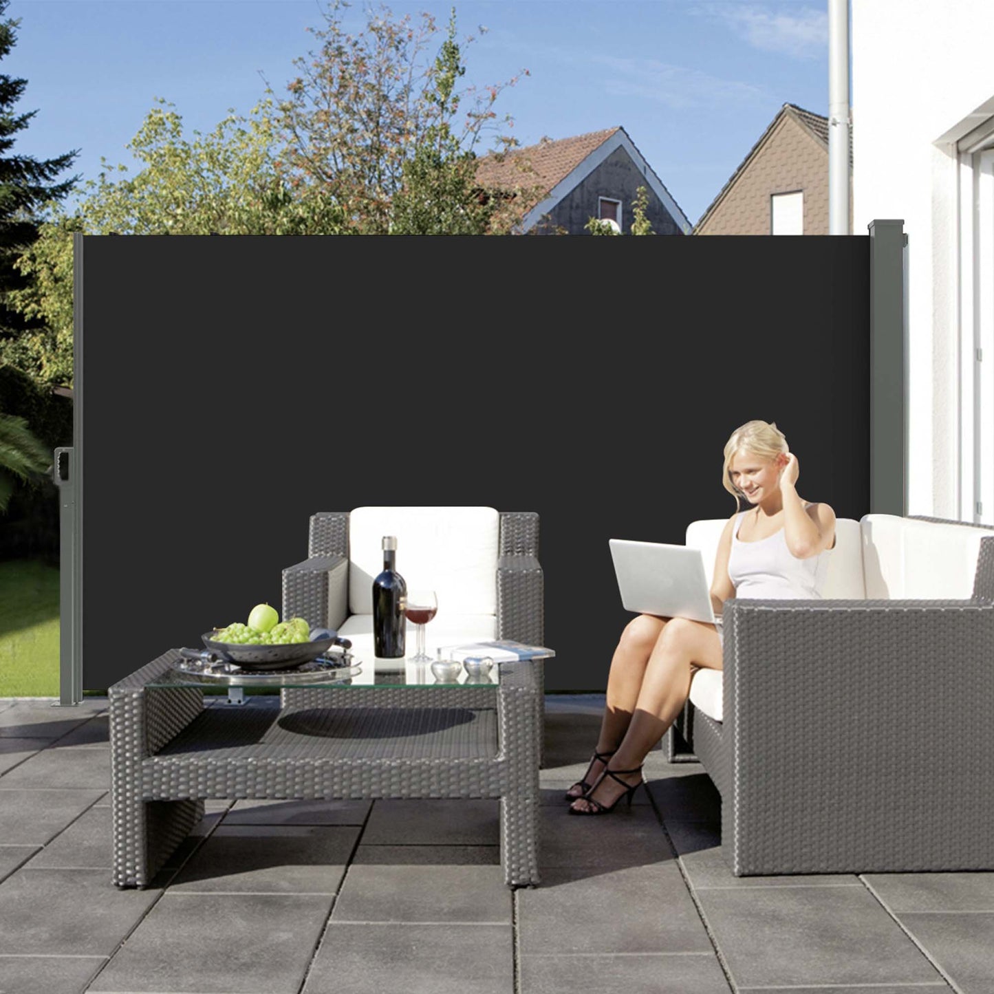 Paravent rétractable brise vue occultant extérieur PHOENIX 180x300 cm Gris